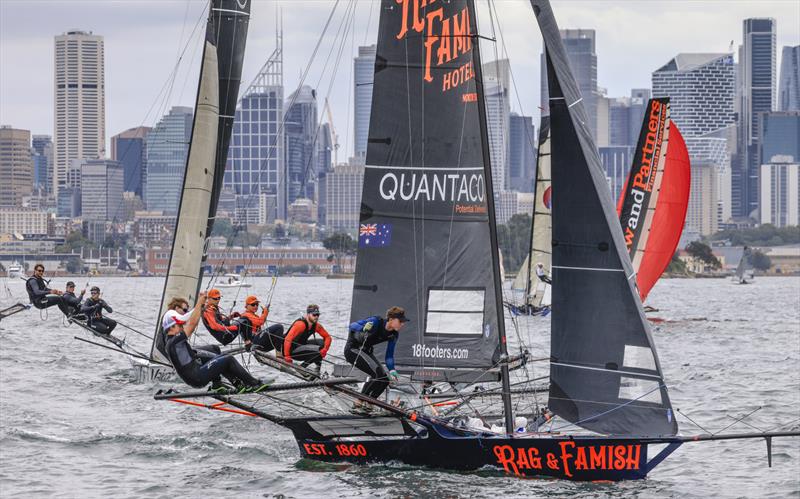 Approaching the weather mark in last Sunday's Spring Championship Race 4 photo copyright SailMedia taken at Australian 18 Footers League and featuring the 18ft Skiff class