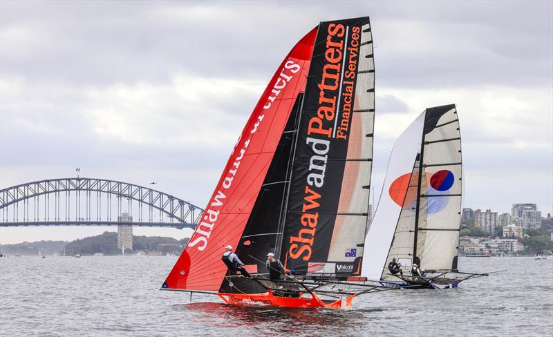 First time on the water for the new Shaw and Partners Financial Services skiff photo copyright SailMedia taken at Australian 18 Footers League and featuring the 18ft Skiff class