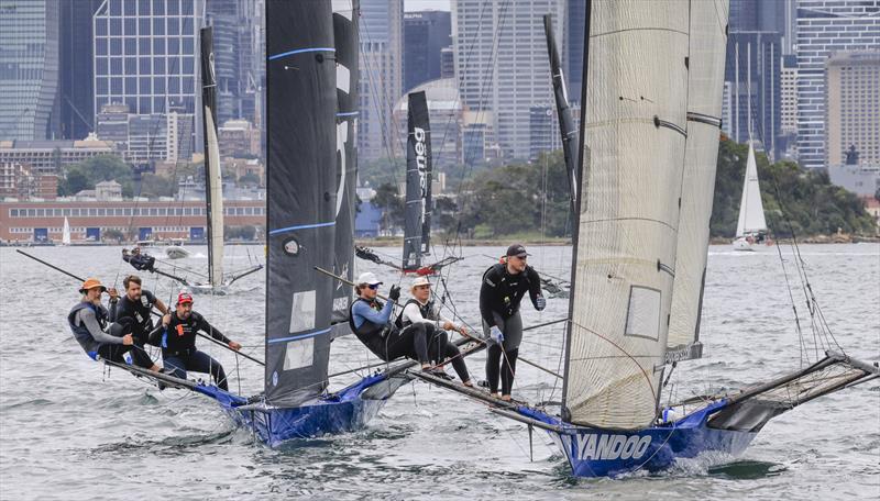 Yandoo leads Andoo as the pair approach the weather mark in last Sunday's Spring Championship Race 4 photo copyright SailMedia taken at Australian 18 Footers League and featuring the 18ft Skiff class