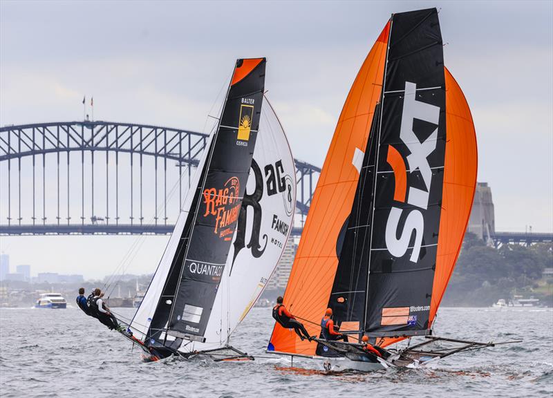 Former 29er team mates now rival skippers in the 18s photo copyright SailMedia taken at Australian 18 Footers League and featuring the 18ft Skiff class