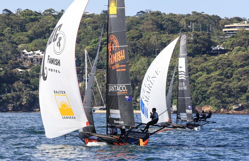 18ft Skiff NSW Championship Day 1 - Club Marine home ahead of Rag and Famish Hotel in Race 2 photo copyright SailMedia taken at Australian 18 Footers League and featuring the 18ft Skiff class