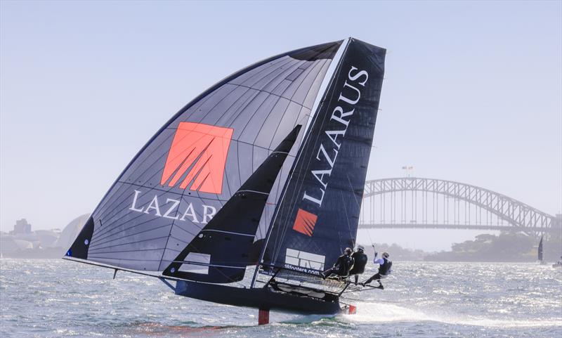 18ft Skiff Club Championship - Lazarus was second in Race 1 of the series photo copyright SailMedia taken at Australian 18 Footers League and featuring the 18ft Skiff class