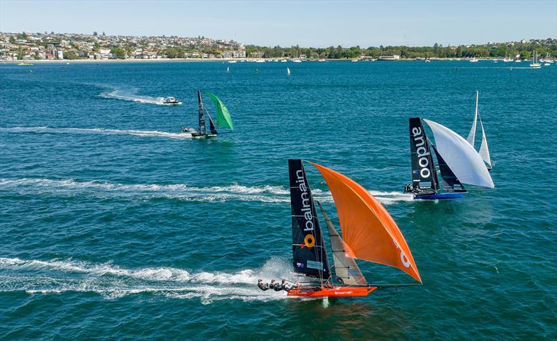 Racing to the finish photo copyright SailMedia taken at Australian 18 Footers League and featuring the 18ft Skiff class