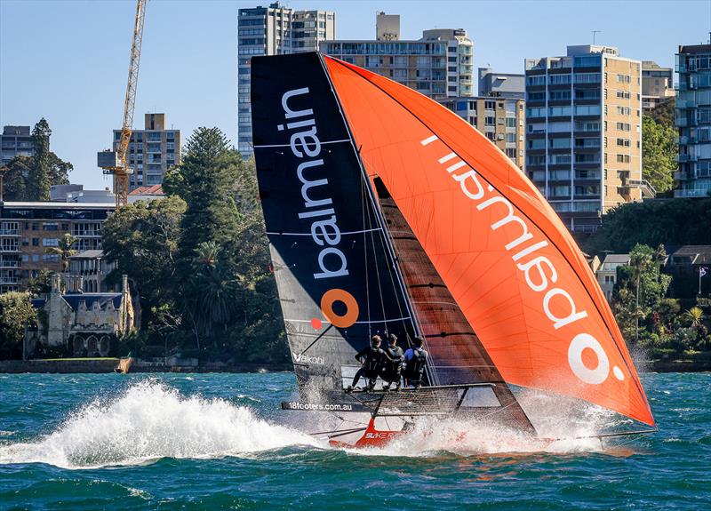 Balmain, total action photo copyright SailMedia taken at Australian 18 Footers League and featuring the 18ft Skiff class