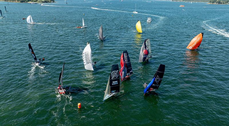 Bec (Noakes) and Emma (Shaw and Partners) come into the bottom mark in a tight 10-boat group a year ago - photo © SailMedia