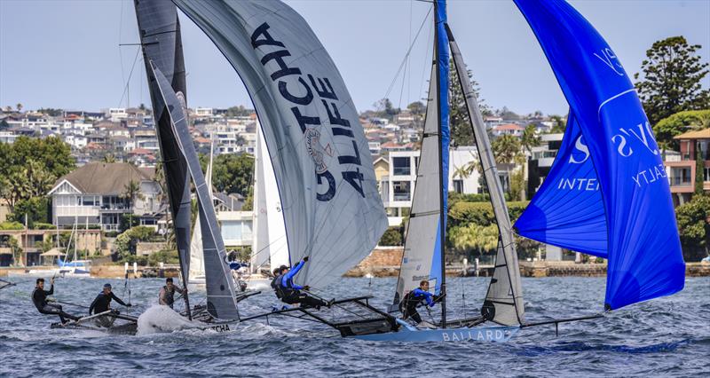 18ft Skiff NSW Championship Day 3 - Gotcha4Life and Sotheby's Ballard at the bottom mark photo copyright SailMedia taken at Australian 18 Footers League and featuring the 18ft Skiff class