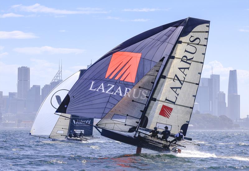 Lazarus and Vaikobi had a tough battle on the middle spinnaker run - President's Trophy Season Pointscore Race photo copyright SailMedia taken at Australian 18 Footers League and featuring the 18ft Skiff class