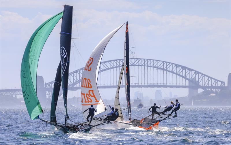 Shaw and Partners and The Oak Double By head to the Clark Island mark - President's Trophy Season Pointscore Race photo copyright SailMedia taken at Australian 18 Footers League and featuring the 18ft Skiff class
