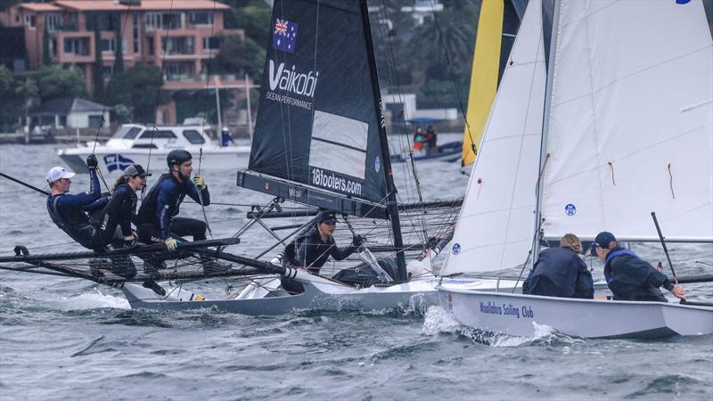 An anxious moment for both crews - Queen of the Waves & 18ft Skiff Club Championship Race 13 - photo © SailMedia