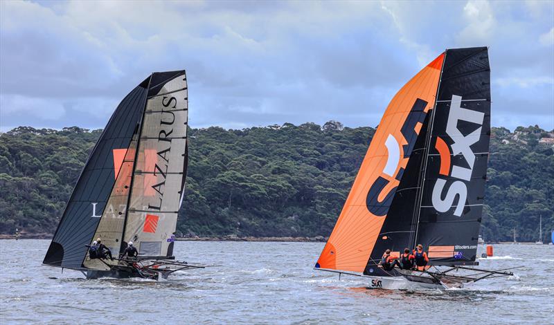 18ft Skiff Season Point Score Race 19 - Lazarus and Sixt early in the race photo copyright SailMedia taken at Australian 18 Footers League and featuring the 18ft Skiff class