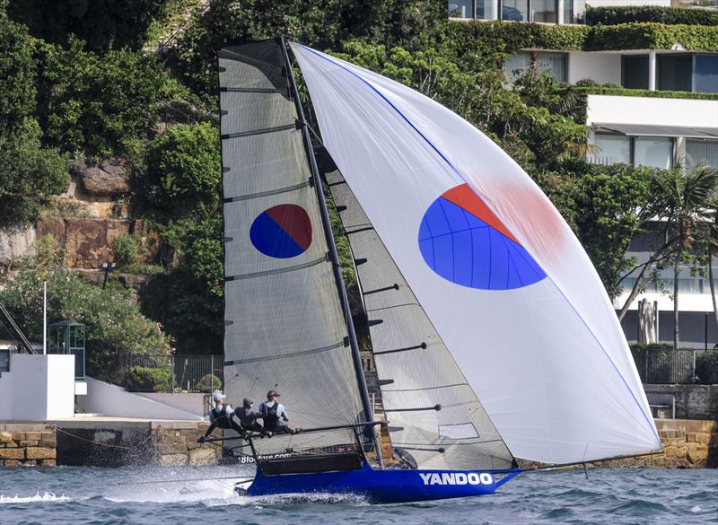 Heading for victory in the Club Championship - 18ft Skiff Club Championship Race 14 and Season Point Score Race 20 photo copyright SailMedia taken at Australian 18 Footers League and featuring the 18ft Skiff class