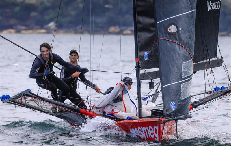 JJ Giltinan 18ft Skiff World Championship 2026 Invitation Race - Smeg's crew approach the mark at Robertson Point - photo © SailMedia