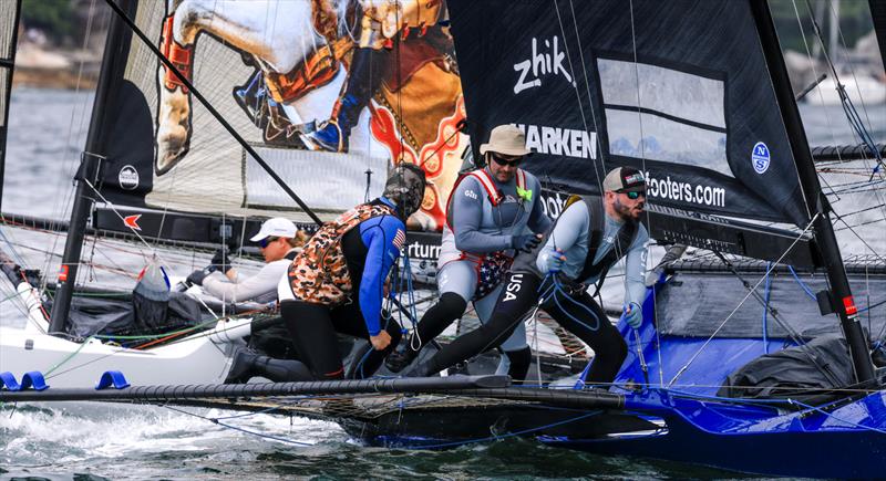 JJ Giltinan 18ft Skiff World Championship 2026 Race 1 - Andoo-USA just ahead of Germany's Black Knight - photo © SailMedia