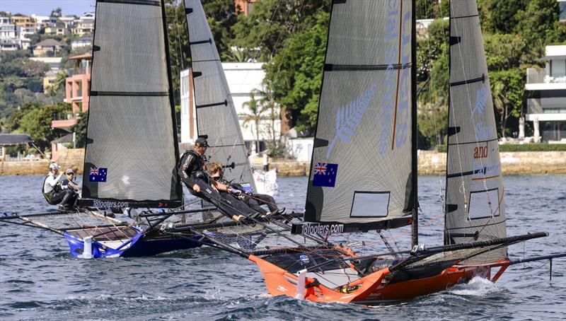JJ Giltinan 18ft Skiff World Championship 2026 Race 8 - Yandoo and Shaw and Partners NZ head upwind - photo © SailMedia