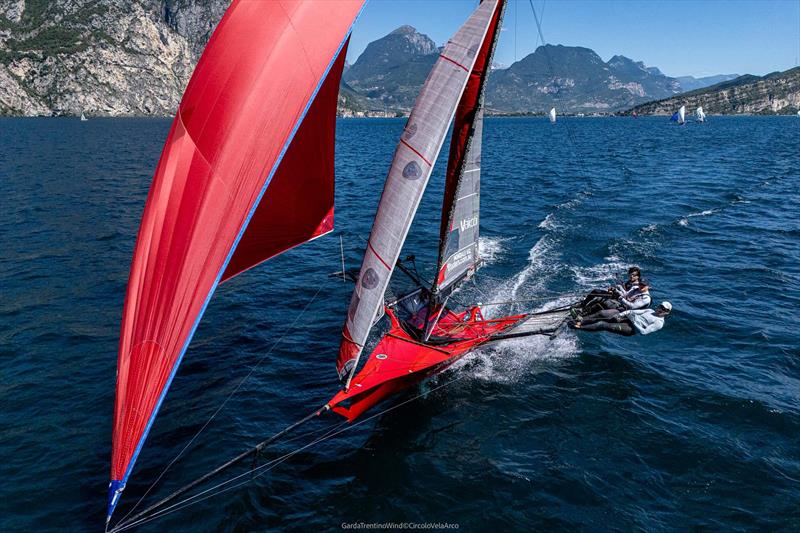 Luca Gambacorti's team during the 2026 18ft Skiff European and Mark Foy Championship photo copyright GardaTrentinoWind / Circolo Vela Arco taken at Circolo Vela Arco and featuring the 18ft Skiff class
