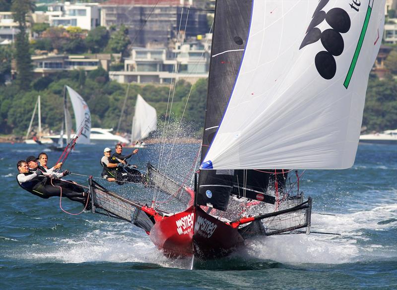 Smeg races to the finish line to take out the 2021 Giltinan World Championship photo copyright Frank Quealey taken at Australian 18 Footers League and featuring the 18ft Skiff class