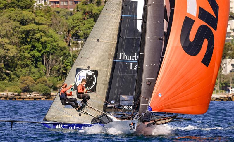 Sixt and Thurlow Fisher Lawyers in close action - 18ft Skiff Club Championship Race 1 and SIXT Spring Championship Race 2 - photo © SailMedia