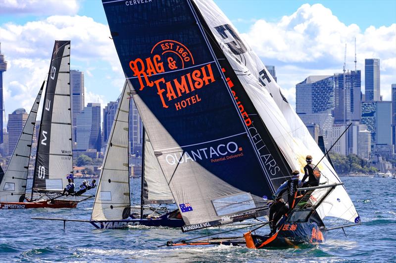 Rag and Famish sets spinnaker after rounding weather mark in the lead - 18ft Skiff Club Championship Race 1 and SIXT Spring Championship Race 2 - photo © SailMedia