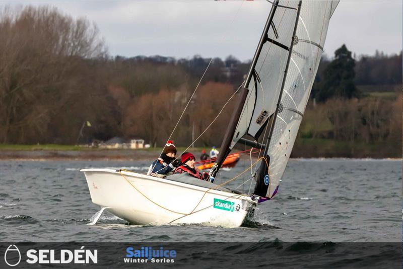 Jazz Turner and Adam Billany in the Tiger Trophy 2024, as part of the Seldén Sailjuice Winter Series photo copyright Tim Olin / www.olinphoto.co.uk taken at Rutland Sailing Club and featuring the SKUD 18 class