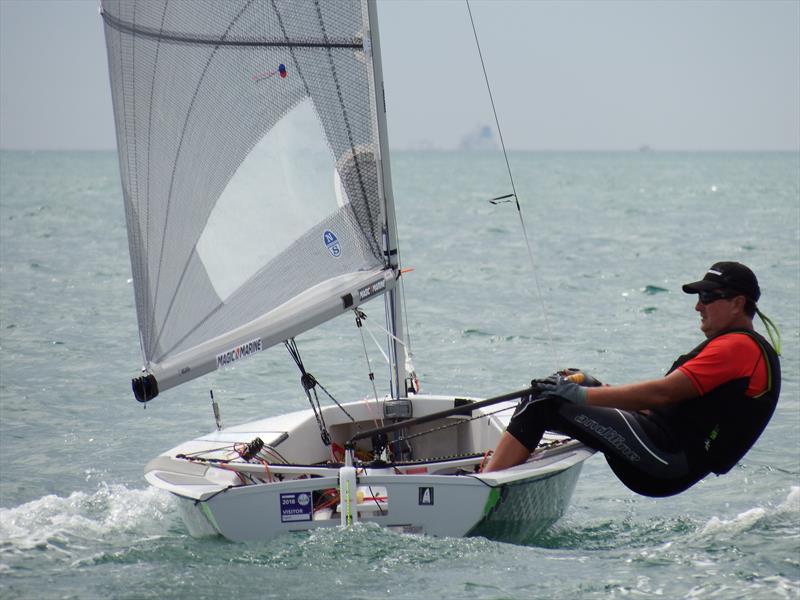 Shaun Welsh sports the Magic Marine cap during the Magic Marine National Solo Championship at Hayling Island photo copyright Will Loy taken at Hayling Island Sailing Club and featuring the Solo class