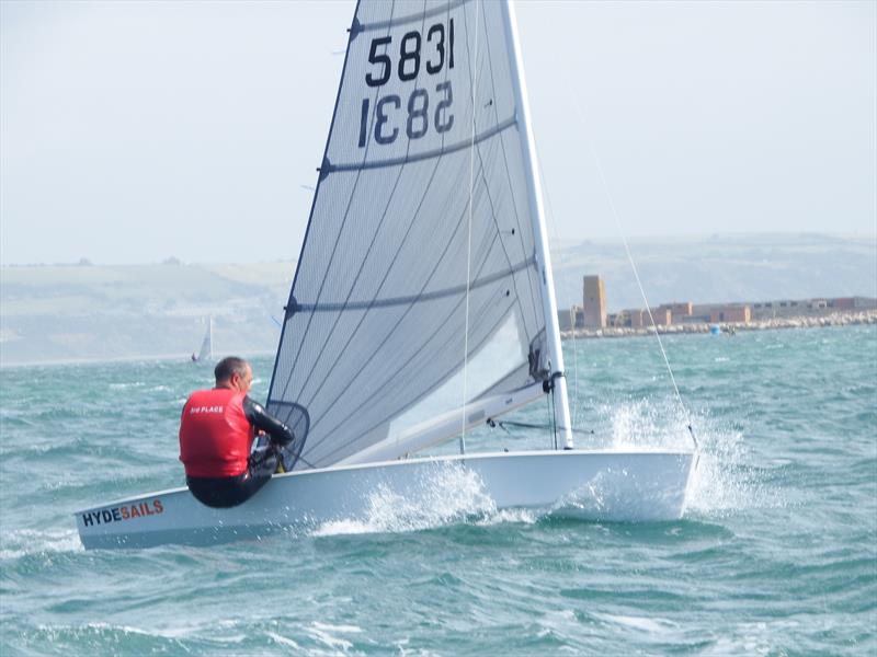 Richard Lovering in the top 3 vest on day 2 of the Solo Nationals at the WPNSA photo copyright Will Loy taken at Weymouth & Portland Sailing Academy and featuring the Solo class