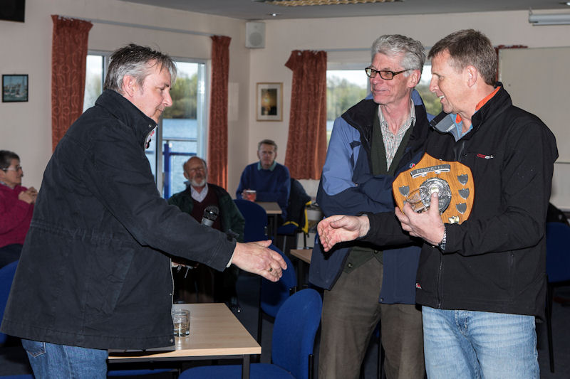 Solo Fleet Captain presenting the Burghfield Solo open winner’s trophy to Dave Mitchell with Wynn Kenrick looking on photo copyright Alex Irwin / www.sportography.tv taken at Burghfield Sailing Club and featuring the Solo class