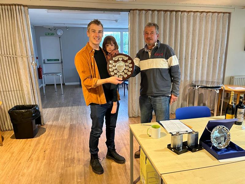 James Boyce, winner of the 2021 Papercourt Sailing Club Solo Open, presented with the trophy by PSC Solo Class Captain Martin Kemp - photo © Andrew Boyce
