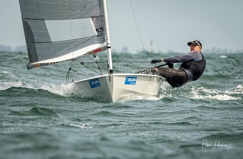 Guy Mayger 4th overall in the Seldén Solo Southern Area Championship and Tyler Trophy at HISC photo copyright Peter Hickson taken at Hayling Island Sailing Club and featuring the Solo class