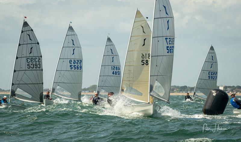Windward mark action during the Seldén Solo Southern Area Championship and Tyler Trophy at HISC photo copyright Peter Hickson taken at Hayling Island Sailing Club and featuring the Solo class