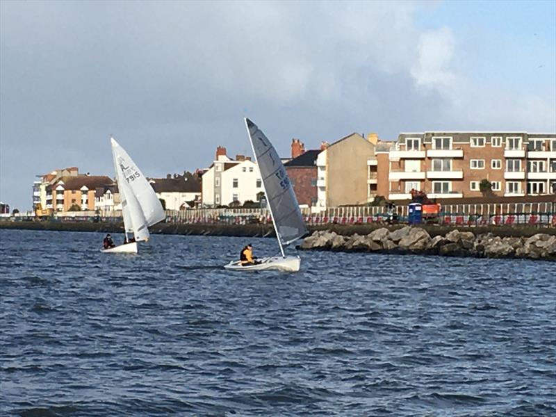 Chilly Albacore (Ian McLean) chasing the Solo (Steve Ferrington) on day 2 of the West Kirby Sailing Club Arctic Series photo copyright Liz Potter taken at West Kirby Sailing Club and featuring the Solo class