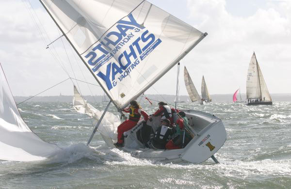 Testing conditions in the Solent on day one of the Sonar Worlds photo copyright Hamo Thornycroft taken at Cowes Corinthian Yacht Club and featuring the Sonar class