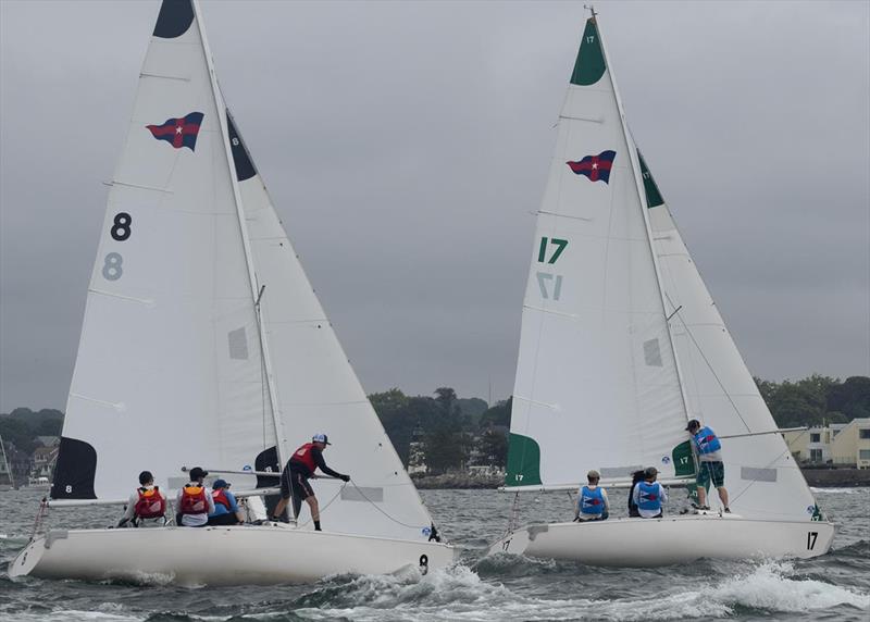 St. Francis Yacht Club, in blue pinnies, battles the New York Yacht Club team led by Erik Storck - 2018 New York Yacht Club Invitational Team Race for the Morgan Cup - photo © Susan Daly