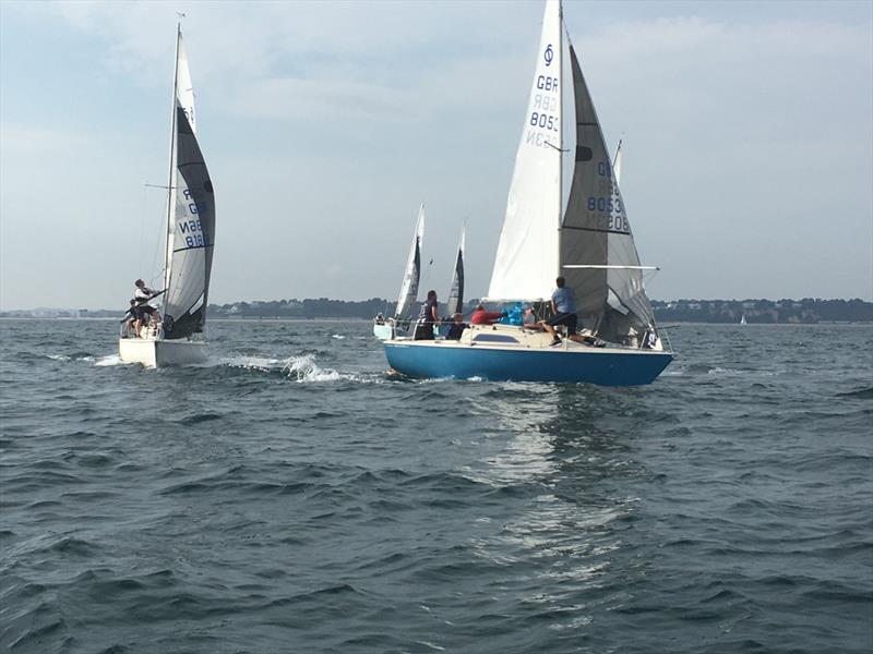 Sonatas Nationals at Parkstone Day 1 - Joe Cross leads the fleet photo copyright Sarah Hornby taken at Parkstone Yacht Club and featuring the Sonata class