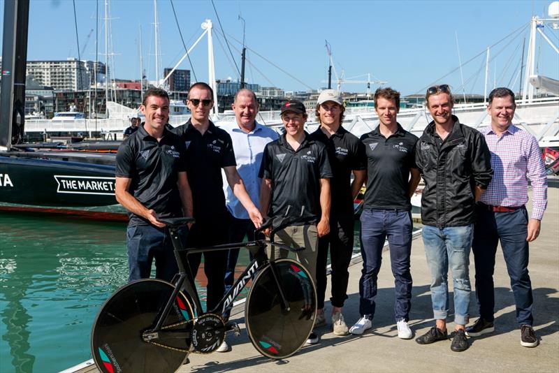 Southern Spars Mark Hauser (third from left) with the NZ Olympic Cycling team at the Emirates Team NZ base. Southern Spars designed and constructed new wheels for the NZ Olympic team photo copyright Southern Spars taken at Royal New Zealand Yacht Squadron and featuring the  class