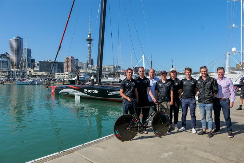 Southern Spars Mark Hauser (third from left) with the NZ Olympic Cycling team at the Emirates Team NZ base photo copyright Southern Spars taken at Royal New Zealand Yacht Squadron and featuring the  class