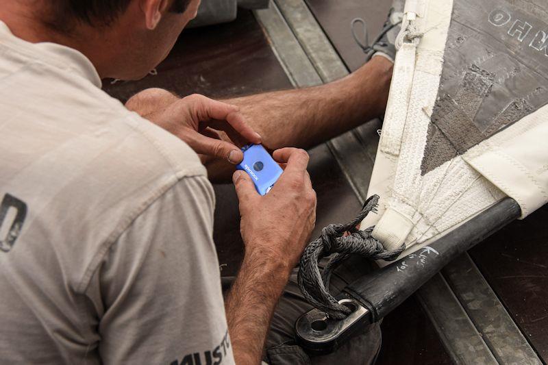 Spinlock Sail-Sense device attached to VOR sails in Lisbon - photo © James Tomlinson / Volvo Ocean Race