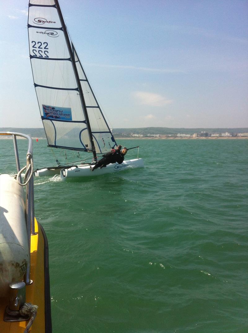 Gary Smith and Lynn Whitmore during the Spitfire nationals at Eastbourne photo copyright Ricky Whitmore taken at Eastbourne Sovereign Sailing Club and featuring the Spitfire class