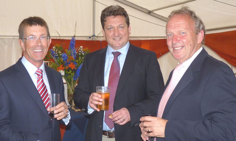 Silver Sponsors John Holman (left) of Darthaven Marina and Matt and Charles Quartley of Valeport, Totnes at the ICAP Squib Nationals prizegiving reception photo copyright Susan Swan taken at Royal Dart Yacht Club and featuring the Squib class