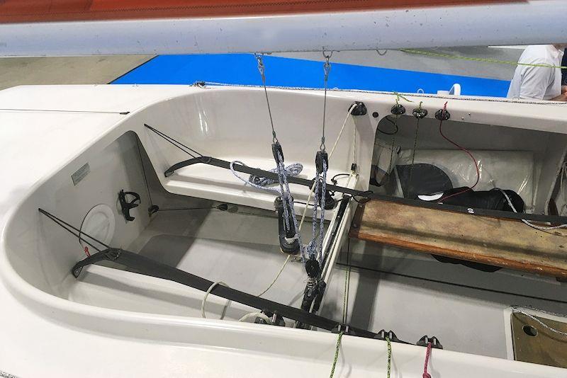 Helm's area on a Squib (stern is to the left) photo copyright Magnus Smith taken at RYA Dinghy Show and featuring the Squib class