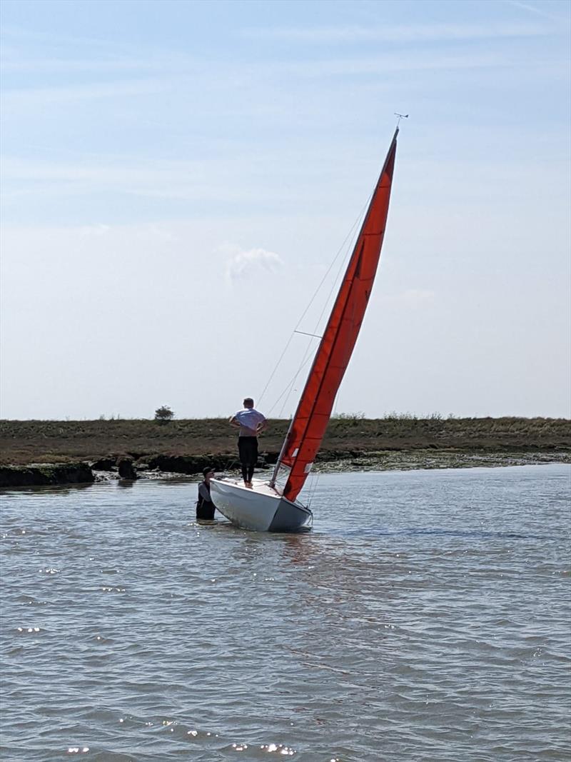 Flynn Davies going aground during the Squib Gold Cup 2022 photo copyright Squib Class taken at Royal Corinthian Yacht Club, Burnham and featuring the Squib class