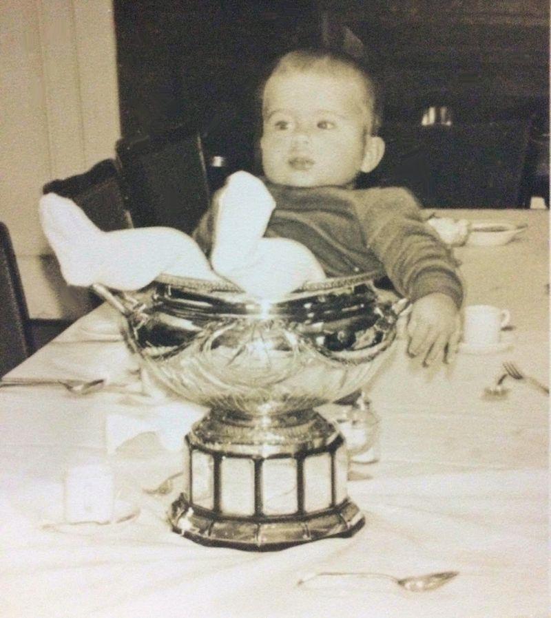 A young Dan Wastnage occupies the Town Cup, the prestigious trophy of Burnham Week photo copyright Wastnage family taken at Royal Burnham Yacht Club and featuring the Squib class