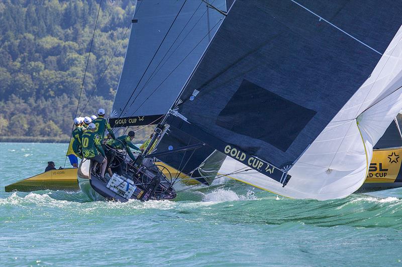 2022 SSL Gold Cup - This is how close it was, and no, Australia's kite did not touch the Brazillian boat. Wonderful manoeuvre to watch unfold photo copyright John Curnow taken at Cercle de la Voile de Grandson and featuring the SSL47 class