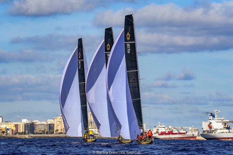 SSL Gold Cup 1/4 Finals Day 3: Fleet 3 downwind photo copyright Martina Orsini / SSL Gold Cup taken at Real Federación Canaria de Vela and featuring the SSL47 class