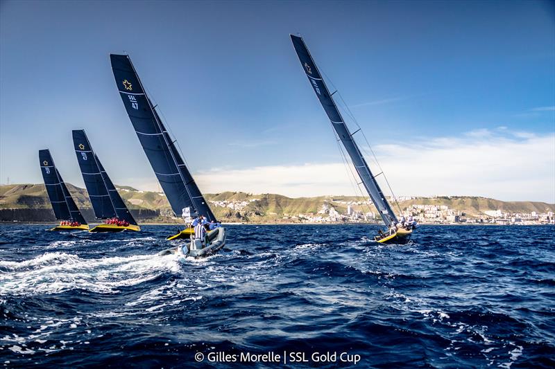 SSL Gold Cup 1/4 Finals Day 4: Fleet 2, Race 4, Take 2 underway photo copyright Gilles Morelle / SSL Gold Cup taken at Real Federación Canaria de Vela and featuring the SSL47 class