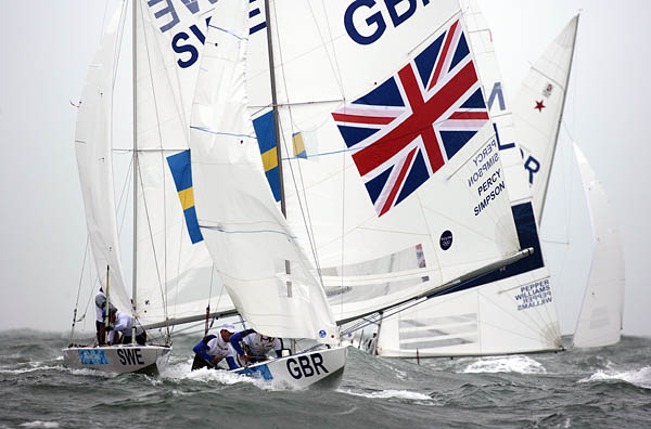 Star medal race action at the 2008 Olympic Sailing Regatta photo copyright Richard Langdon / Ocean Images taken at  and featuring the Star class