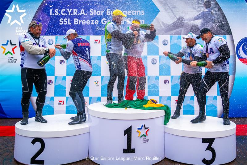 Podium - 2019 Star European Championships and Star Sailors League Breeze Grand Slam photo copyright Marc Rouiller taken at Fraglia Vela Riva and featuring the Star class