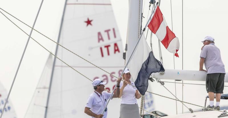 The Race Committee hoists the AP over Alpha flags - Star World Championship 2019 photo copyright YCCS / Studio Borlenghi taken at Yacht Club Costa Smeralda and featuring the Star class