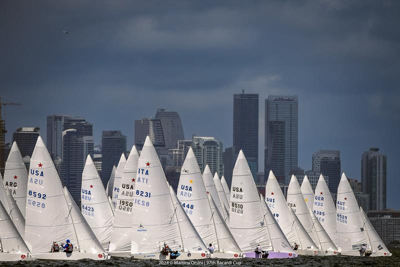 Star Class racing against the Miami skyline - 97th Bacardi Cup photo copyright Martina Orsini taken at Coral Reef Yacht Club and featuring the Star class