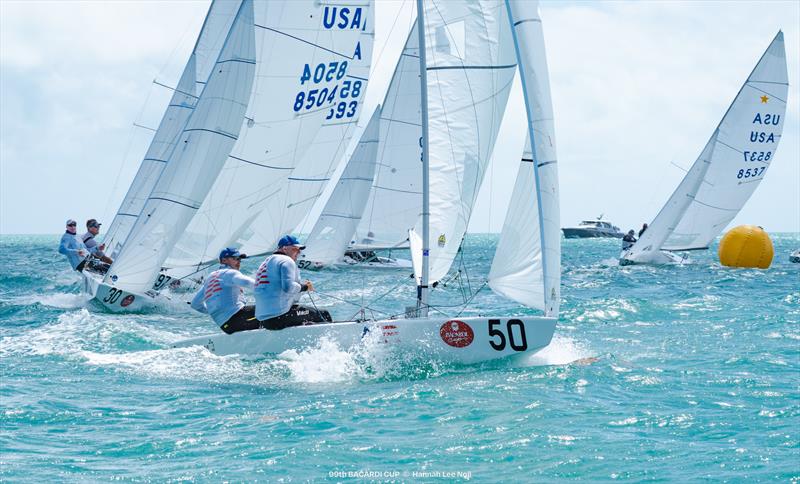 Cayard leads at the first mark of Race Two on day 2 of the 99th Bacardi Cup - photo © Hannah Lee Noll