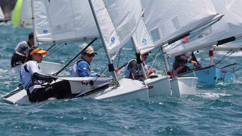 Grace Still (orange cap) leads at Torbay in December 2020 photo copyright Richard Beauchamp taken at  and featuring the Starling class